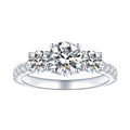 Jewelry wholesale Wholesale Moissanite D/VVS1 Round Cut Four-Prong Three-Stone Pavé Shoulder Engagement Ring – 18K White Gold Vermeil on 925 Silver, GRA Certified
