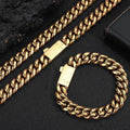 Wholesale Jewelry Set Cuban Link Chain Hip Hop 304 Stainless Steel Necklace with Spring Clasp Bracelet and Necklace, Chain 7in-30in,Waterproof