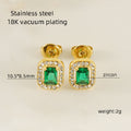 Wholesale Emerald Cut Halo Minimalist 304 Stainless Steel Stud Earrings - 18K Gold Plated, Waterproof