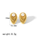 Wholesale Leaf Pearl Trendy 304 Stainless Steel Stud Earrings-18K Gold Plated, Waterproof