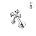 Jewelry wholesale Wholesale G23 Titanium 16G Internally Threaded Flat Back Ring CZ Cross Nostril Piercing