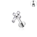 Jewelry wholesale Wholesale G23 Titanium 16G Internally Threaded Flat Back Ring CZ Cross Ear Piercing