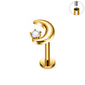 Jewelry wholesale Wholesale G23 Titanium 16G Internally Thread CZ Moon Flat Back Labret Stud