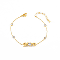 Jewelry wholesale Wholesale Heart MOM Cubic Zirconia Sentimental 304 Stainless Steel Bracelet – 18K Gold Plated, 6.7in+1.4in, Waterproof