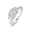 Jewelry wholesale 2.0 ct D/VVS1 Moissanite Three-Stone Ring — Emerald-Cut Center with Side Accents, 18 K White-Gold Vermeil on Solid 925 Silver