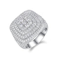 Jewelry wholesale Moissanite D/VVS1  Iced‑Out  Multi‑Row Pavé Cushion Signet Men’s Ring – 18 K White‑Gold Vermeil on 925 Silver, GRA Certified