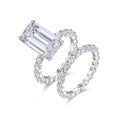 Jewelry wholesale Wholesale Moissanite D/VVS1 Emerald-Cut Pavé Shoulder Solitaire Bridal Set – 18K White Gold Vermeil on 925 Silver, GRA Certified