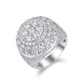 Jewelry wholesale Moissanite D/VVS1 Iced-Out Sunburst Halo Round Signet Men’s Ring – 18K White Gold Vermeil on 925 Silver，GRA Certified