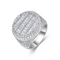 Jewelry wholesale Moissanite D/VVS1 Iced-Out Baguette Pavé Round Signet Men’s Ring – 18K White Gold Vermeil on 925 Silver, GRA Certified
