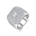 Jewelry wholesale Moissanite D/VVS1 Initial Iced-Out Square Signet Men’s Ring – 18K White Gold Vermeil on 925 Silver，GRA Certified