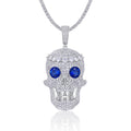 Jewelry wholesale Wholesale Moissanite D/VVS1 Blue Sapphire Skull Pendant 18K White‑Gold Vermeil on 925 Silver, Pendant Only, GRA Certified