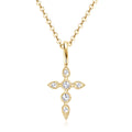 Jewelry wholesale D/VVS1 Moissanite Cross Necklace — Pear & Round Cluster, Milgrain Bezel, 18 K Yellow or White-Gold Vermeil (2.5 µm) on 925 Silver, 40 + 5 cm Chain
