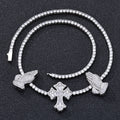 Jewelry wholesale Wholesale 3.5mm Iced Out Praying Hands Cross Tennis Chain Necklace– Hip Hop Zircon Jewelry, Chain 18in,20in,22in,24in