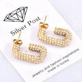 Wholesale Pave Encrusted Elegant 304 Stainless Steel Hoop Earrings-18K Gold Plated, Waterproof