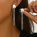 Jewelry wholesale Wholesale Oval Disc Tassel Elegant 304 Stainless Steel Drop Earrings, Waterproof
