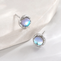 Jewelry wholesale Wholesale Round Bezel Iridescent Trendy 304 Stainless Steel Stud Earring, Waterproof