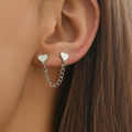 Jewelry wholesale Wholesale Heart Chain Sweet 304 Stainless Steel Double Piercings Earrings, Waterproof
