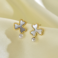 Jewelry wholesale Wholesale Clover Pearl Elegant 304 Stainless Steel Stud Earrings – 14K Gold Plated, Waterproof
