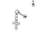Jewelry wholesale Wholesale G23 Titanium 16G Internally Thread CZ Cross Flat Back Stud Tragus Piercing