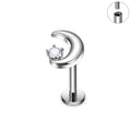 Jewelry wholesale Wholesale G23 Titanium 16G Internally Thread CZ Moon Flat Back Labret Stud