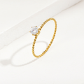 Jewelry wholesale Wholesale Twist Rope Cubic Zirconia Minimalist 304 Stainless Steel Solitaire Ring – 14K Gold Plated, Waterproof