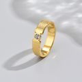 Jewelry wholesale Wholesale Basket Weave Cubic Zirconia Retro 304 Stainless Steel Ring – 18K Gold Plated, Waterproof