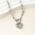 Jewelry wholesale Wholesale Heart Pendant Minimalist 304 Stainless Steel Paperclip Chain Necklace – 14K Gold Plated, Chain 15.75in, Waterproof