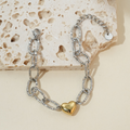 Jewelry wholesale Wholesale Heart Statement 304 Stainless Steel Chain Link Bracelet – 18K Gold Plated, 6.69 in + 1.38 in, Waterproof