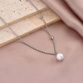 Jewelry wholesale Wholesale White Pearl Elegant 304 Stainless Steel Pendant Necklace , Chain 16.14in + 1.97in, Waterproof