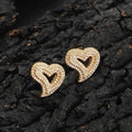 Wholesale hollow heart Cubic Zirconia hip-hop Ear Studs