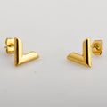 Jewelry wholesale Wholesale Letter "V" Trendy 304 Stainless Steel Studs Earrings-18K Gold Plated, Waterproof