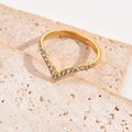 Jewelry wholesale Wholesale Curved Pavé Cubic Zirconia Minimalist 304 Stainless Steel Band Ring, Waterproof