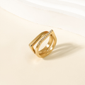 Jewelry wholesale Wholesale Pavé Cubic Zirconia Trendy 304 Stainless Steel Double Layer Ring – 14K Gold Plated, Waterproof