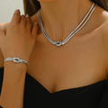Jewelry wholesale Wholesale Knot Design Minimalist Jewelry Set 304 Stainless Steel – Silver Tone Snake Chain, Waterproof