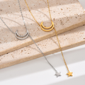 Jewelry wholesale Wholesale Moon and Star Y-Shaped, 304 Stainless Steel Pendant Necklace – 14K Gold Plated, Chain 16.73in + 1.97in, Waterproof