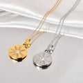 Wholesale Sun Coin Cubic Zirconia 304 Stainless Steel Pendant Necklace – 18K Gold Plated, Chain 15.75in + 2.36in, Waterproof