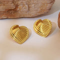 Wholesale Striped Heart Lovely 304 Stainless Steel Stud Earrings-18K Gold Plated, Waterproof