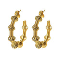 Wholesale Chunky Bamboo Trendy 304 Stainless Steel Hoop Earrings-18K Gold Plated, Waterproof