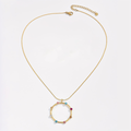 Jewelry wholesale Wholesale Rainbow Circle Cubic Zirconia Playful 304 Stainless Steel Pendant Necklace – 14K Gold Plated, Chain 16.54in + 1.97in, Waterproof