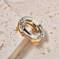 Jewelry wholesale Wholesale Two-Tone Segment Cubic Zirconia Trendy 304 Stainless Steel  Ring – 18K Gold Plated, Waterproof