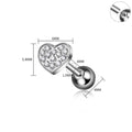 Jewelry wholesale Wholesale G23 Titanium 18G Internally Thread CZ Heart Stud Ear Piercing