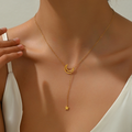Jewelry wholesale Wholesale Moon and Star Y-Shaped, 304 Stainless Steel Pendant Necklace – 14K Gold Plated, Chain 16.73in + 1.97in, Waterproof