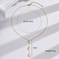 Jewelry wholesale Wholesale Triple Dangling Crescent Elegant 304 Stainless Steel Y Shape Pendant Necklace, Chain 16.14in + 2.36in, Waterproof