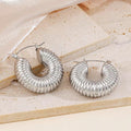 Wholesale Threaded Texture Trendy 304 Stainless Steel Earrings-18K Gold Plated, Waterproof