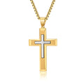 Wholesale Two-Tone Faceted Cross Hip Hop 304 Stainless Steel Necklace – Waterproof