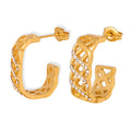 Wholesale Hollow Mesh Cubic Zirconia Trendy 304 Stainless Steel Hoop Earrings-18K Gold Plated, Waterproof