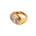 Jewelry wholesale Wholesale Oval Cubic Zirconia Signet Chunky 304 Stainless Steel Ring – 18K Gold Plated, Waterproof