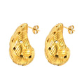 Wholesale Woven Water Drop Hollow Minimalist 304 Stainless Steel Stud Earrings-18K Gold Plated, Waterproof