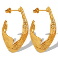 Wholesale Hook Shaped Elegant 304 Stainless Steel Hoop Earrings-18K Gold Plated, Waterproof