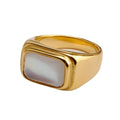 Wholesale Sheel Minimalist 304 Stainless Steel Signet Ring, -18K Gold Plated, Waterproof